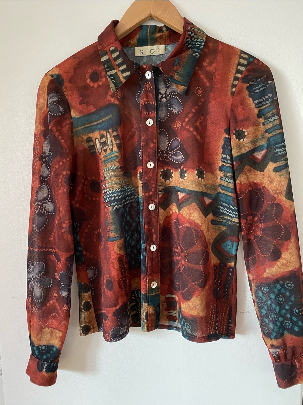 Vintage Y2K Rust Multi Print Button-Down Shirt